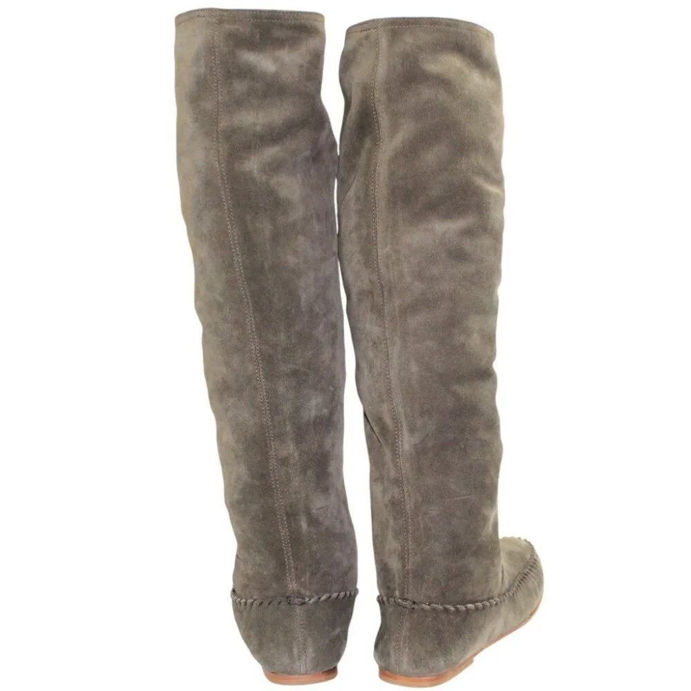 Tomas Maier Stretch Suede Over-the-Knee Charcoal Gray Minimalist Luxury Boot